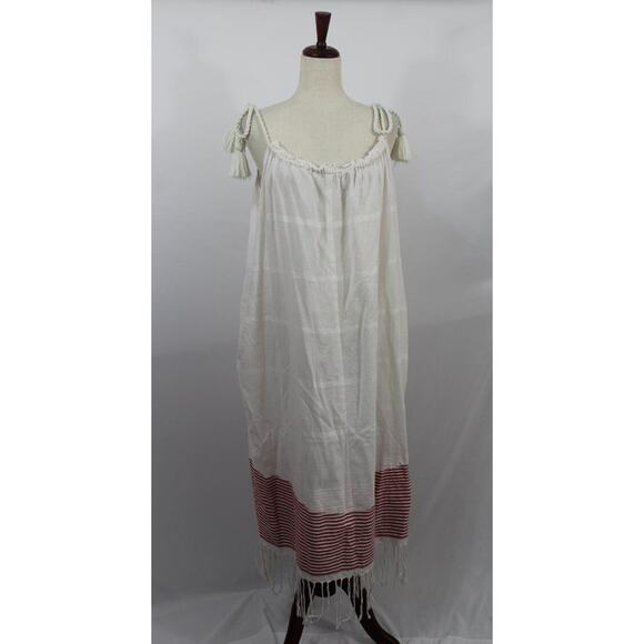 ULLA JOHNSON Sz P XS Adira Off White Red Stripe Coverup Dress Midi Tie Shoulder - Picture 9 of 14